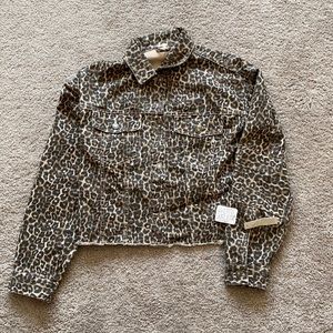 Oversized Cheetah Denim Jacket -Free People Size M